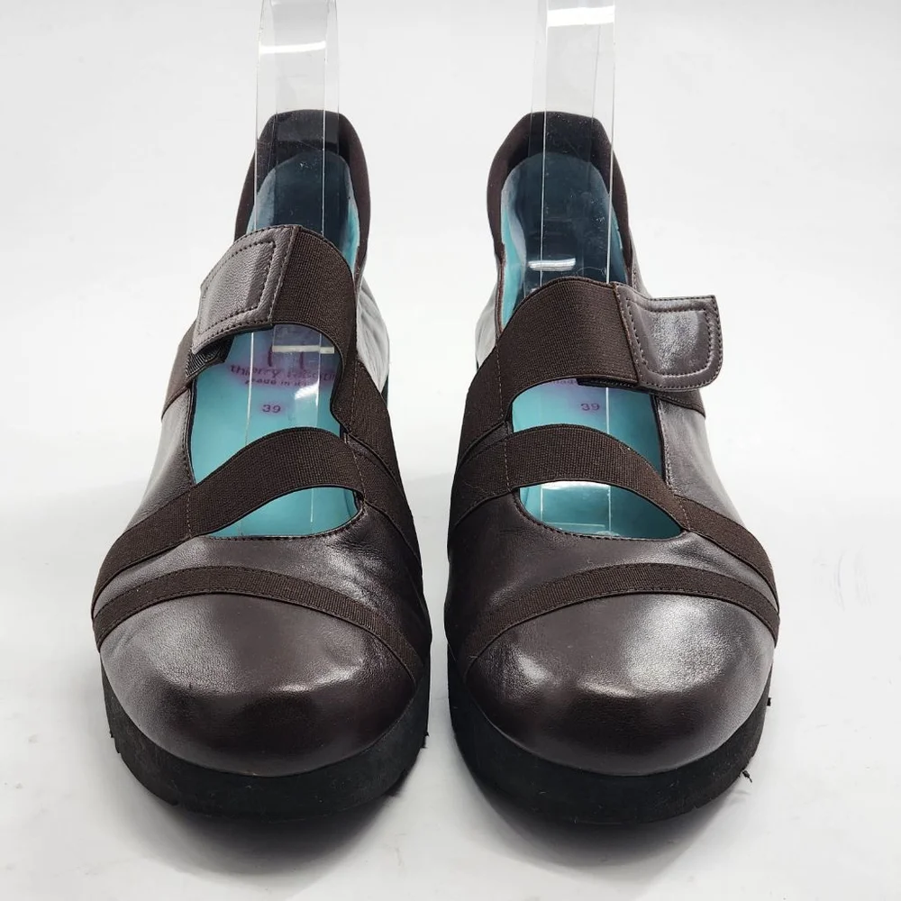 THIERRY‎ RABOTIN Lightweight Leather Wedge Mary Jane Shoes Size 39 Brown